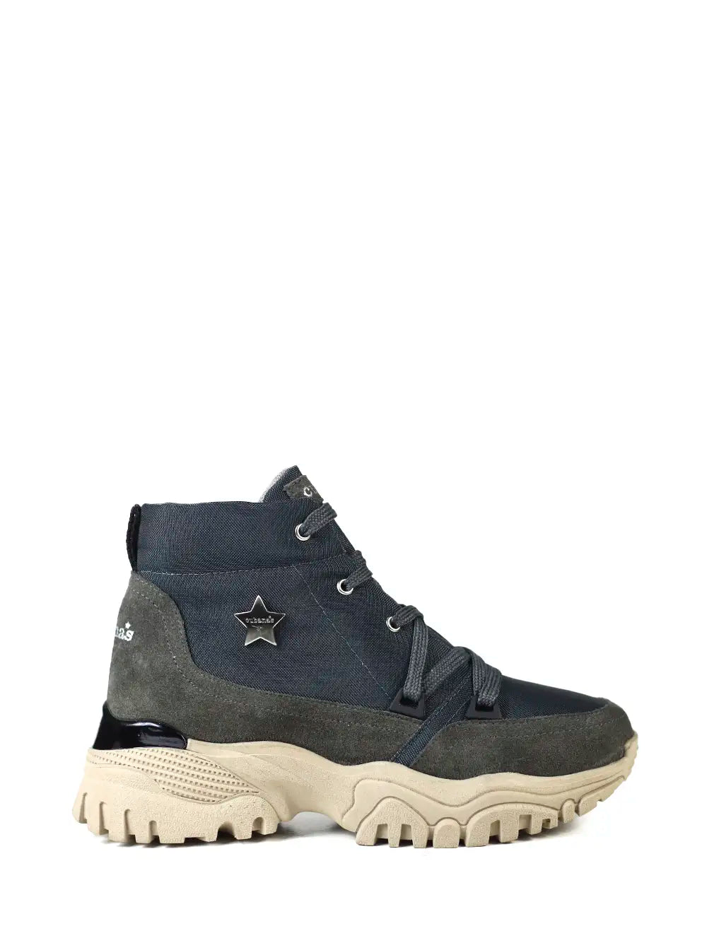 Ténis em Tecido Azul e Camurça