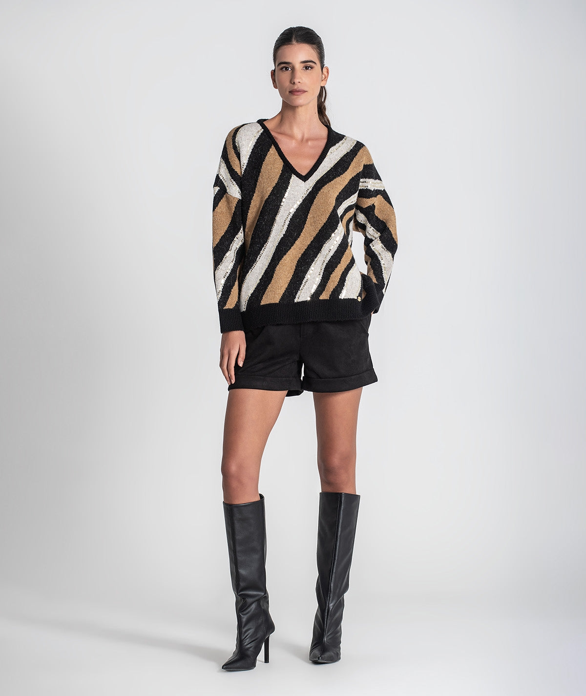 Suéter com estampa animal em jacquard de zebra