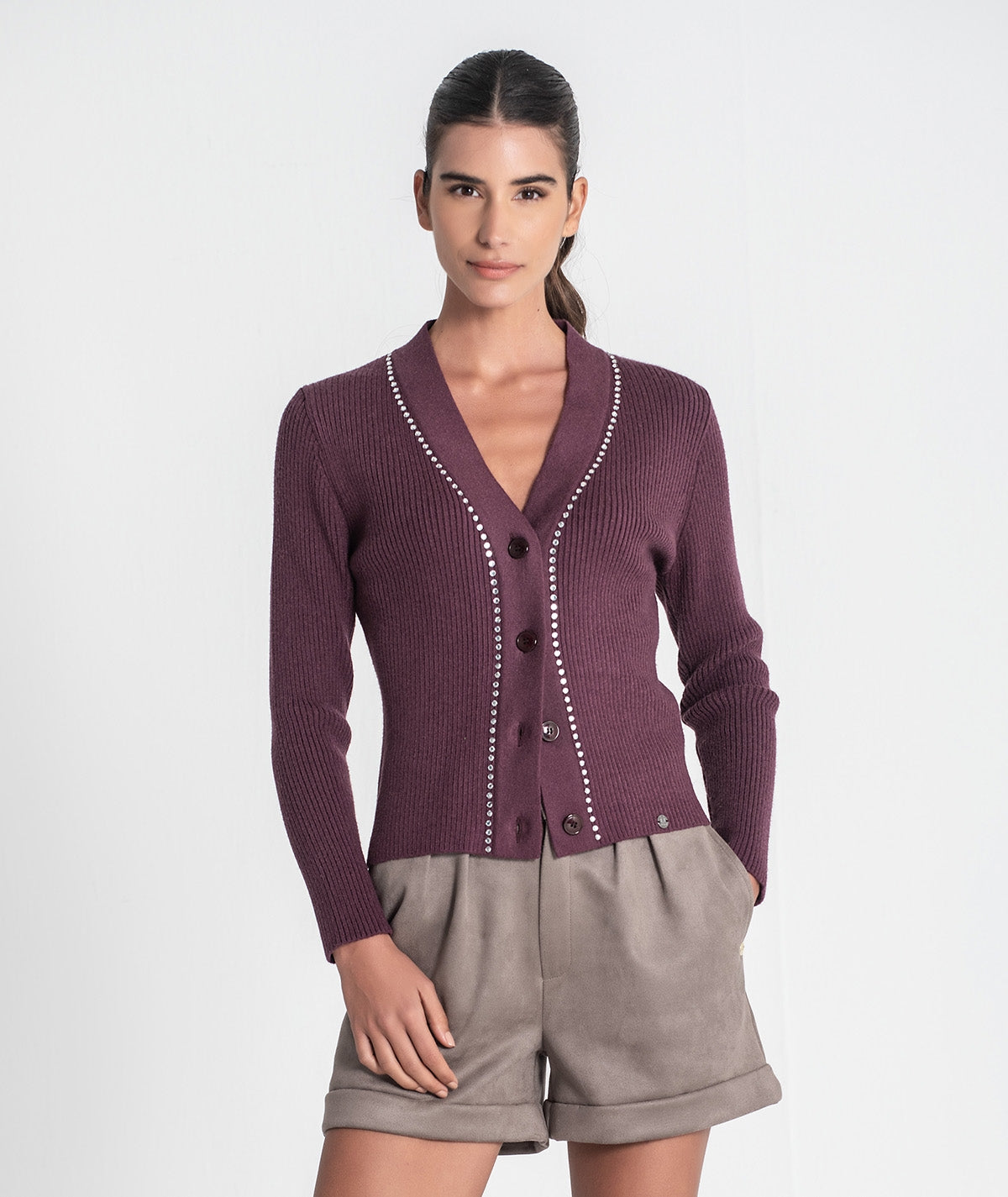 Cardigan canelado