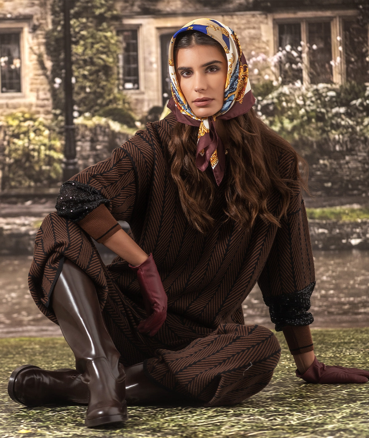 Suéter jacquard com mangas de lantejoulas