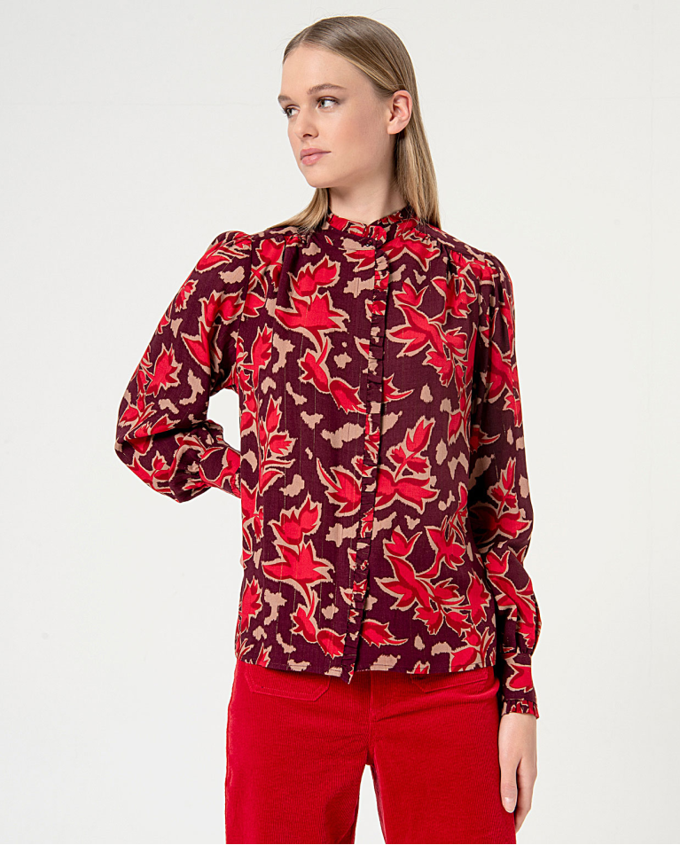 Blusa de viscose estampada com babados